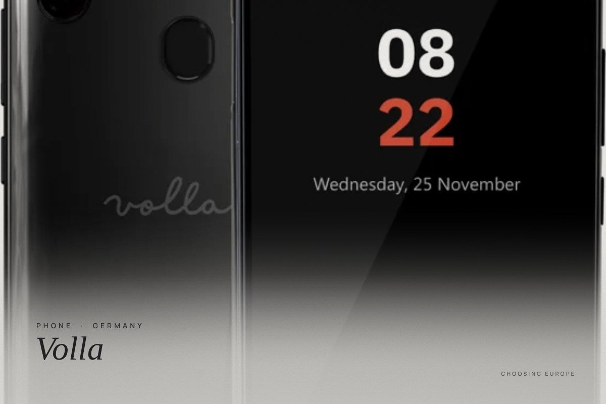 Two Volla smartphones seen from the front and from the back